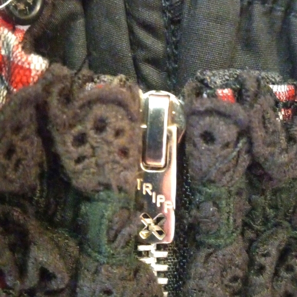 TRIPP NYC CORSET , BLACK SPIDER WEB LACE OVER GINGHAM L / XL - Picture 7 of 9